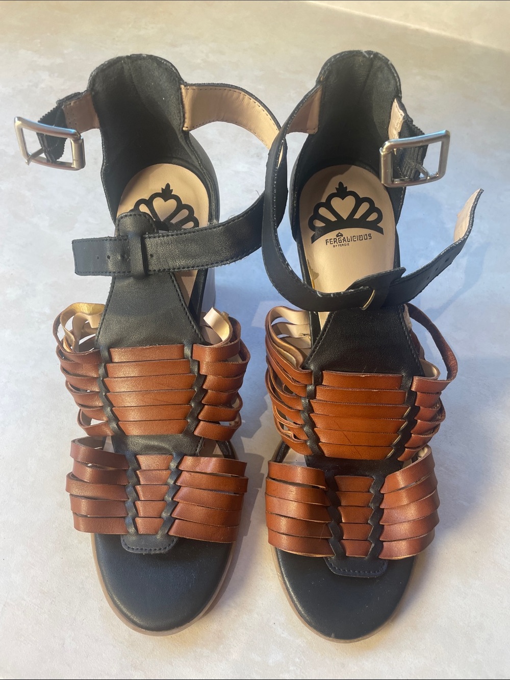 Fergalicious By Fergie Women's Black & Brown Strappy Woven Sandals Size 8M